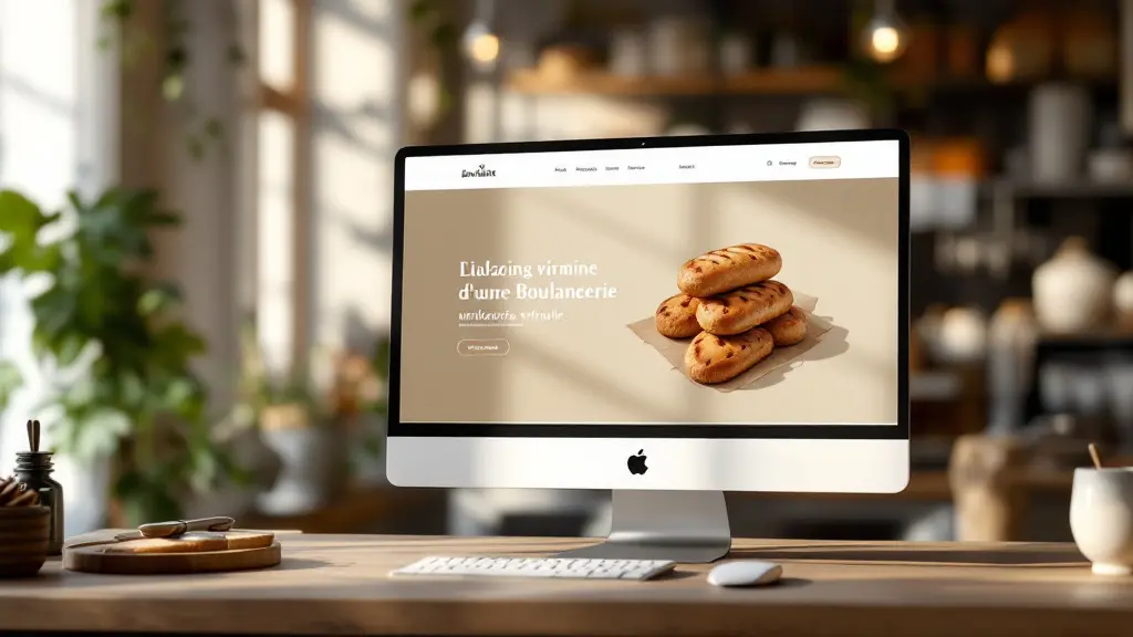 Page d'accueil du site vitrine d'une boulangerie artisanale, page d'accueil sur écran
